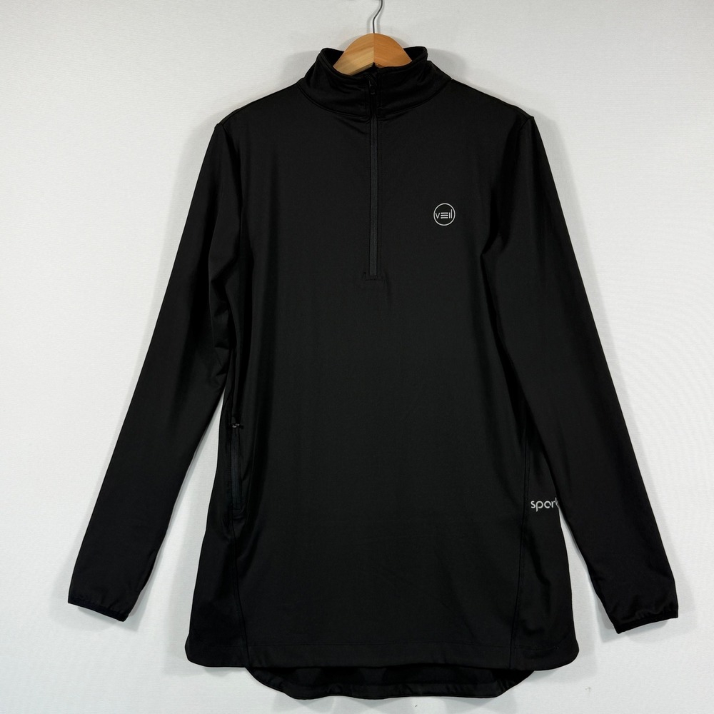Veil Spark Quarter Zip Top Womens Medium Black Modest Performance Gorpcore Sport